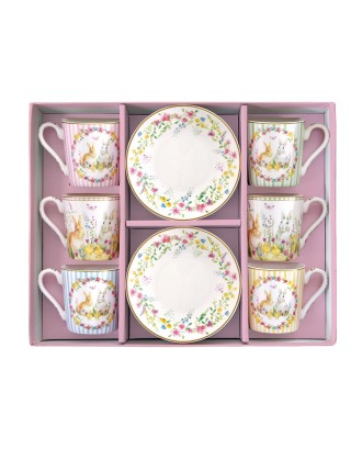 Set 6 cesti si farfurii pentru cafea, 100 ml, Happy Easter - SIMONA'S COOKSHOP